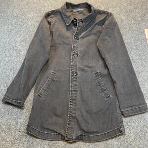 Denim Collab Womens Medium Black Cotton Button Down Jacket Shacket Stretch